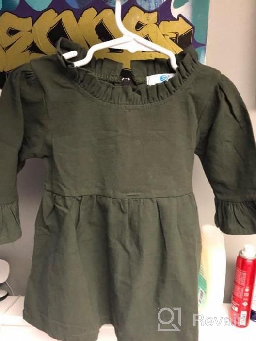 img 1 attached to Baby Girls Fall & Winter Dark Natural Olive Linen Ruffled Pullover Dress review by Autumn Feudner