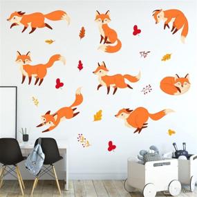 img 3 attached to 🦊 WOYINIS Cute Fox Wall Decals: DIY Animal Foxes Pine Leaves Wall Stickers for Creative Room Decor