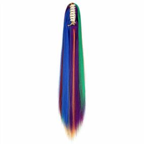 img 2 attached to 18" 20" Colored Curly Wavy Straight Clip-In Ponytail Extensions - Perfect For Parties, Cosplay & Halloween Costumes!