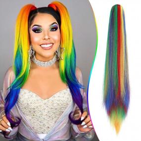 img 4 attached to 18" 20" Colored Curly Wavy Straight Clip-In Ponytail Extensions - Perfect For Parties, Cosplay & Halloween Costumes!