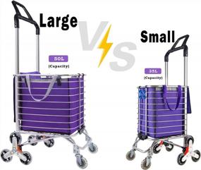 img 2 attached to 50L Large Capacity Stair Climbing Shopping Cart W/ 8 Wheels - Double Handle Rolling Grocery Laundry Foldable Utility Cart (Purple)