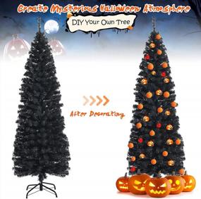 img 3 attached to 6Ft Black Pencil Christmas Tree - 520 Branch Tips, Metal Stand & Slim Design For Indoor Holiday Decorations