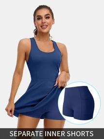 img 2 attached to Women'S Athletic Workout Dress With Built-In Bra And Shorts, Racerback Tennis Golf Sleeveless Dress With Pockets By ATTRACO
