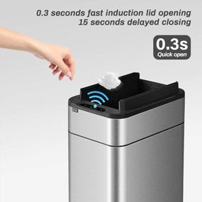 img 2 attached to ELPHECO 40L 10.6Gal Automatic Butterfly Lid Trash Can - Brushed Stainless Steel, Motion Sensor Garbage Bin For Kitchen/Office/Living Room