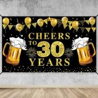 30th birthday party decorations - black and gold cheers to 30 years banner backdrop, anniversary photo booth sign, and supplies (72.8 x 43.3 inch) logo