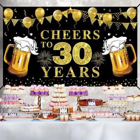img 2 attached to 30Th Birthday Party Decorations - Black And Gold Cheers To 30 Years Banner Backdrop, Anniversary Photo Booth Sign, And Supplies (72.8 X 43.3 Inch)