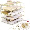 gold paper organizer for desk, 4 tier desk organizers for home and office stackable letter tray with binder clips, paper clips and push pins(gold) logo