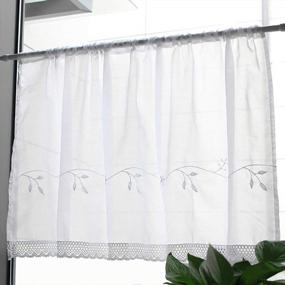 img 4 attached to Semi Sheer White Lace Cafe Curtain Valance Embroidery Leaves Handmade Crochet Macrame Window Vlances 17-Inch By 47-Inch For Kitchen