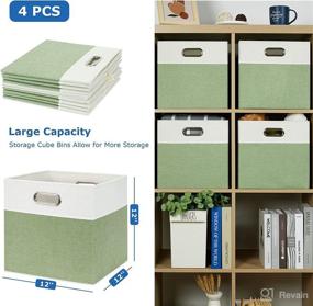 img 3 attached to Temary 12 Inch Storage Cubes: 4 Pack Canvas Baskets for Closet Organization, Foldable & Stylish Fabric Cube Storage Bins with Handle (White & Green)