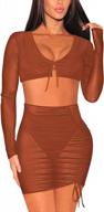 women's sheer mesh 2-piece swimsuit cover up dress with long sleeves from meenew logo