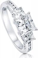 sterling silver 3-stone wedding engagement ring with princess cut cz - perfect promise ring for women, size 4-10 logo