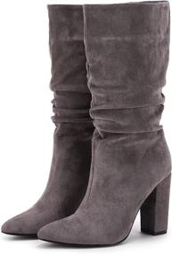 img 4 attached to Stay Trendy And Chic This Winter With Syktkmx Women'S High Heel Slouch Boots!