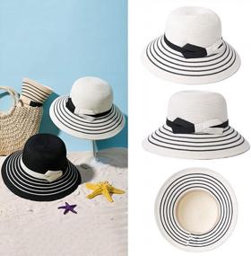 img 3 attached to 50 UV Protection Jeff & Aimy Wide Brim Straw Sun Hat - Foldable Panama Fedora Cloche Summer