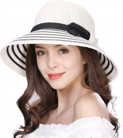 img 4 attached to 50 UV Protection Jeff & Aimy Wide Brim Straw Sun Hat - Foldable Panama Fedora Cloche Summer