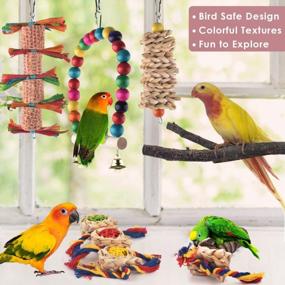 img 1 attached to Wooden Bird Perch Swing Toy Set For Parrots, Conures, Canaries, Cockatiels, Lovebirds, And Small Birds - KATUMO Bird Chew Toys For Cage