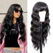 women's 24 inch black wig with bangs - wet and wavy long loose curly wave synthetic heat resistant fiber natural hair logo