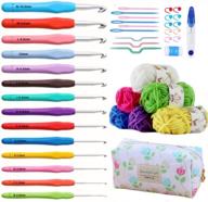complete ergonomic crochet hook set with 14 sizes from 2mm(b) to 10mm(n) and 6 yarn balls included logo