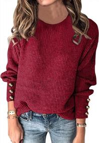 img 3 attached to Casual Batwing Sweaters For Women: Loose Knit Pullover Jumper Tops With Long Sleeves, Crewneck, And Button Accents