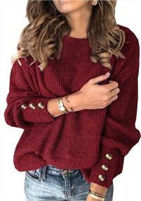 img 4 attached to Casual Batwing Sweaters For Women: Loose Knit Pullover Jumper Tops With Long Sleeves, Crewneck, And Button Accents