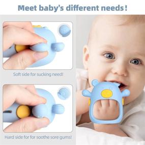 img 1 attached to 🐻 Fu Store Silicone Baby Teething Toy - Bear Shape, Anti-Dropping, Infants Chew Toys for Sucking Needs, Hand Pacifier for Breastfeeding Newborn, Includes 1 Yellow, 1 Blue + 2 Finger Toothbrushes