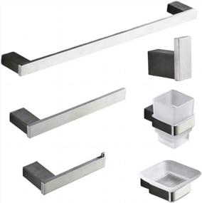 img 4 attached to Stainless Steel 6-Piece Bathroom Accessory Set - RUSTPROOF Towel Bar, Toilet Paper Holder, Towel Ring, Robe Hook, Soap Dish & Tumbler - OWOFAN