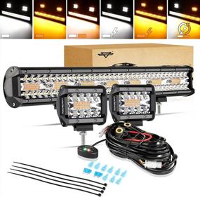 img 4 attached to Auxbeam 20 Inch 420W With 2 PCs 4 Inch 60W LED Light Bar, 6 Modes Amber White Strobe Light, Off-Road Driving Light Spot Flood Combo Work Light With 16AWG 10FT Wiring Harness Kit - 3 Lead