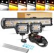 auxbeam 20 inch 420w with 2 pcs 4 inch 60w led light bar, 6 modes amber white strobe light, off-road driving light spot flood combo work light with 16awg 10ft wiring harness kit - 3 lead logo