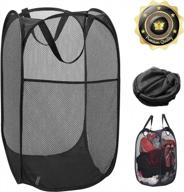 mesh clothes laundry hamper bag with side pocket, handles for home storage and organization - black logo