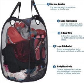 img 3 attached to Mesh Clothes Laundry Hamper Bag With Side Pocket, Handles For Home Storage And Organization - Black