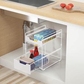 img 4 attached to 41Lx23Wx40H 2-Tier Under Sink Cabinet Organizer With Sliding Storage Drawer For Kitchen Cabinet Storage Stackable