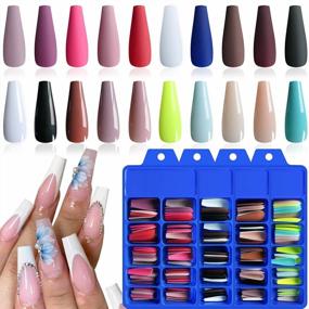img 4 attached to 400Pc Long Coffin Press-On Nails - Glossy Matte, Colored French Tips & Manicure Supplies By LoveOurHome