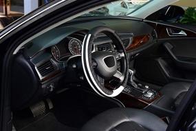 img 1 attached to 🚗 KAFEEK 15-inch Universal Steering Wheel Cover in Black and White Microfiber Leather