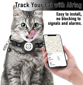 img 1 attached to 🐱 3-in-1 Reflective Cat Collar for Airtag, Waterproof Holder Compatible with Apple Airtag for Cats, Dogs, Kittens, Puppies - Black