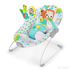 img 4 attached to 🦁 Bright Starts Spinnin' Safari Vibrating Baby Bouncer Seat – 3-Point Harness, Toy Bar – Age 0 to 6 Months