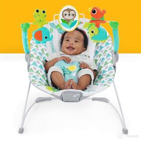 img 3 attached to 🦁 Bright Starts Spinnin' Safari Vibrating Baby Bouncer Seat – 3-Point Harness, Toy Bar – Age 0 to 6 Months