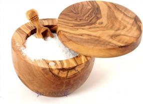 img 4 attached to Handcrafted Olive Wood Salt Keeper With Scoop - Rustic Wooden Salt Cellar By BeldiNest