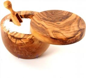img 2 attached to Handcrafted Olive Wood Salt Keeper With Scoop - Rustic Wooden Salt Cellar By BeldiNest