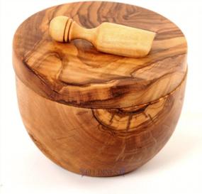 img 3 attached to Handcrafted Olive Wood Salt Keeper With Scoop - Rustic Wooden Salt Cellar By BeldiNest