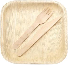 img 3 attached to 🌱 150-Piece Eco-Friendly Disposable Dinnerware Set – 50 Palm Leaf Compostable 8" Plates with Wooden Cutlery – 50 Forks, 50 Knives for Party