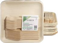 🌱 150-piece eco-friendly disposable dinnerware set – 50 palm leaf compostable 8" plates with wooden cutlery – 50 forks, 50 knives for party logo