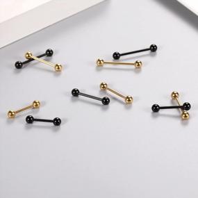 img 1 attached to Surgical Steel Nipple & Tongue Piercing Set: 5 Pairs Of 14G Barbell Rings For Men & Women In Various Sizes By GAGABODY