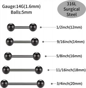 img 3 attached to Surgical Steel Nipple & Tongue Piercing Set: 5 Pairs Of 14G Barbell Rings For Men & Women In Various Sizes By GAGABODY