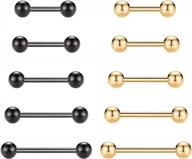surgical steel nipple & tongue piercing set: 5 pairs of 14g barbell rings for men & women in various sizes by gagabody logo