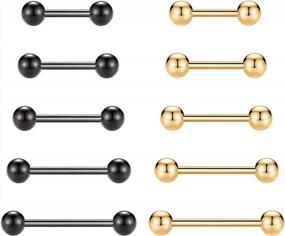 img 4 attached to Surgical Steel Nipple & Tongue Piercing Set: 5 Pairs Of 14G Barbell Rings For Men & Women In Various Sizes By GAGABODY