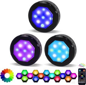 img 4 attached to 💡 MFOX Under Cabinet LED Lighting: Remote Controlled, RGB Color Changing Dimmable Puck Lights (Black, 3 Packs)