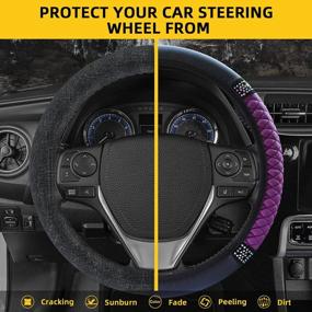 img 1 attached to Purple AUTOYOUTH Leather Steering Wheel Cover With Bling Bling Crystal Diamonds | Universal 15 Inch Anti-Slip Breathable Car Protector For Most Cars, Vehicles, SUVs, Auto