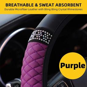 img 3 attached to Фиолетовый кожаный чехол на руль AUTOYOUTH с бриллиантами Bling Bling Crystal | Универсальный 15-дюймовый противоскользящий дышащий автомобильный протектор для большинства автомобилей, транспортных средств, внедорожников, автомобилей