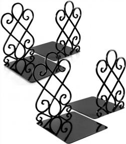 img 4 attached to Decorative Metal Bookends For Shelves - Heavy-Duty Non-Skid Book Support For Office, Library, Or School Organizer - Perfect Gift - 7 X 6.1 X 8.6 Inch - Black (2 Pairs)