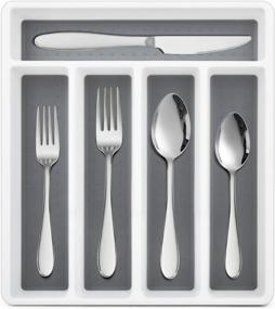 img 4 attached to Silverware Set With Tray/Drawer Organizer, HaWare 20 Pieces Stainless Steel Flatware Service For 4, Modern Elegant Design Tableware Eating Utensils For Home Kitchen, Dishwasher Safe, Mirror Polished