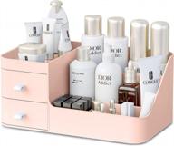 pink makeup organizer with drawers - desk storage for bathroom countertop, vanity table & holder for brushes, lotions, lipstick and jewelry logo